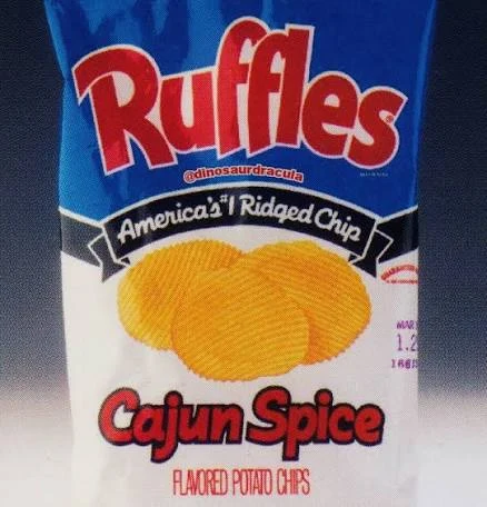 Ruffles Cajun Spice flavored potato chips bag, original packaging
