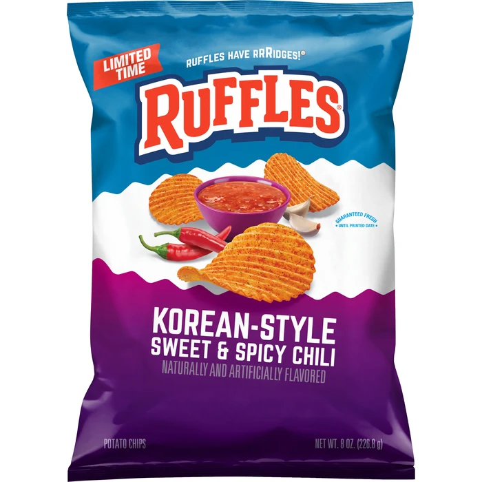 Ruffles Korean-Style Sweet & Spicy Chili flavored potato chips bag