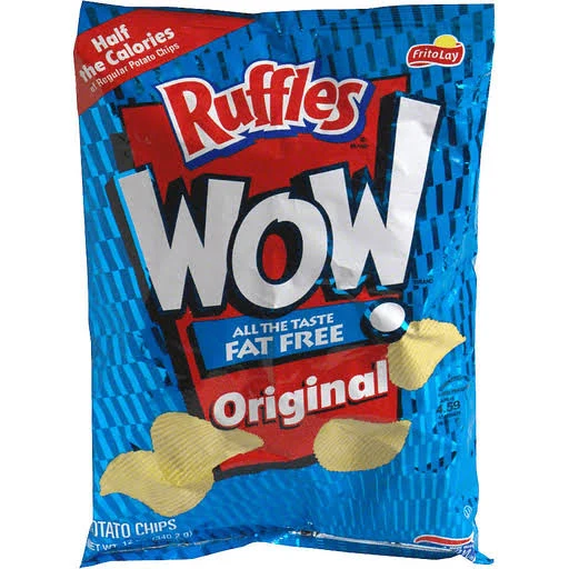 Ruffles WOW! / Ruffles Light (Olestra) fat-free potato chips bag, original packaging