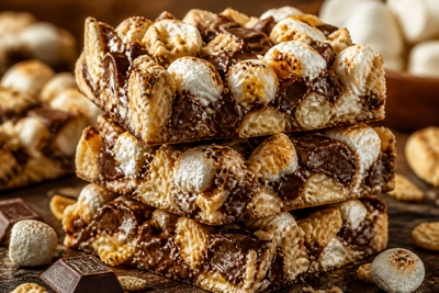 S'mores-style marshmallow treat bars with chocolate, graham cracker and RUFFLES potato chip pieces